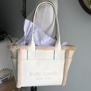 Kate Spade Cream Tote With Shearling Trim